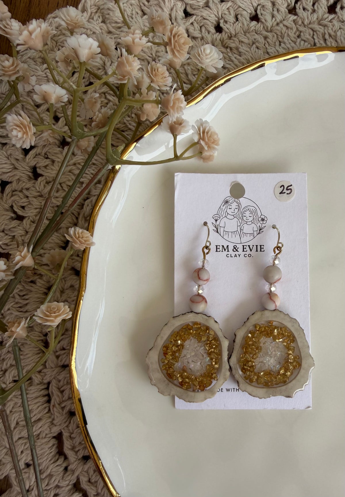 joshy- gold/clear antler dangles