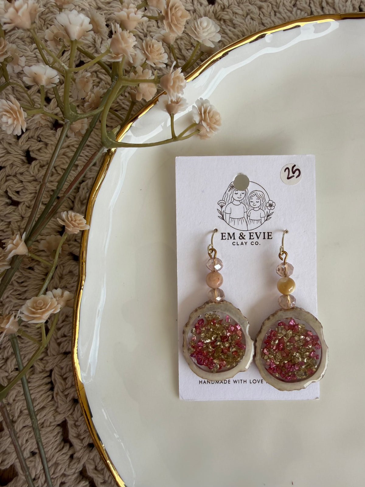 joshy- pink/gold antler dangles