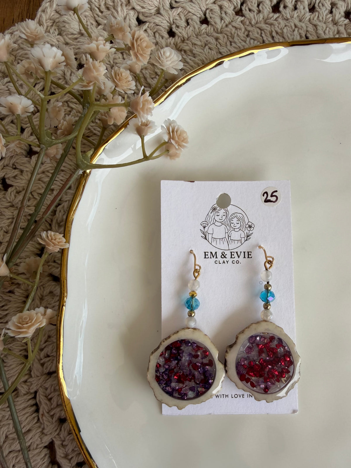 joshy- red/purple/white antler dangles