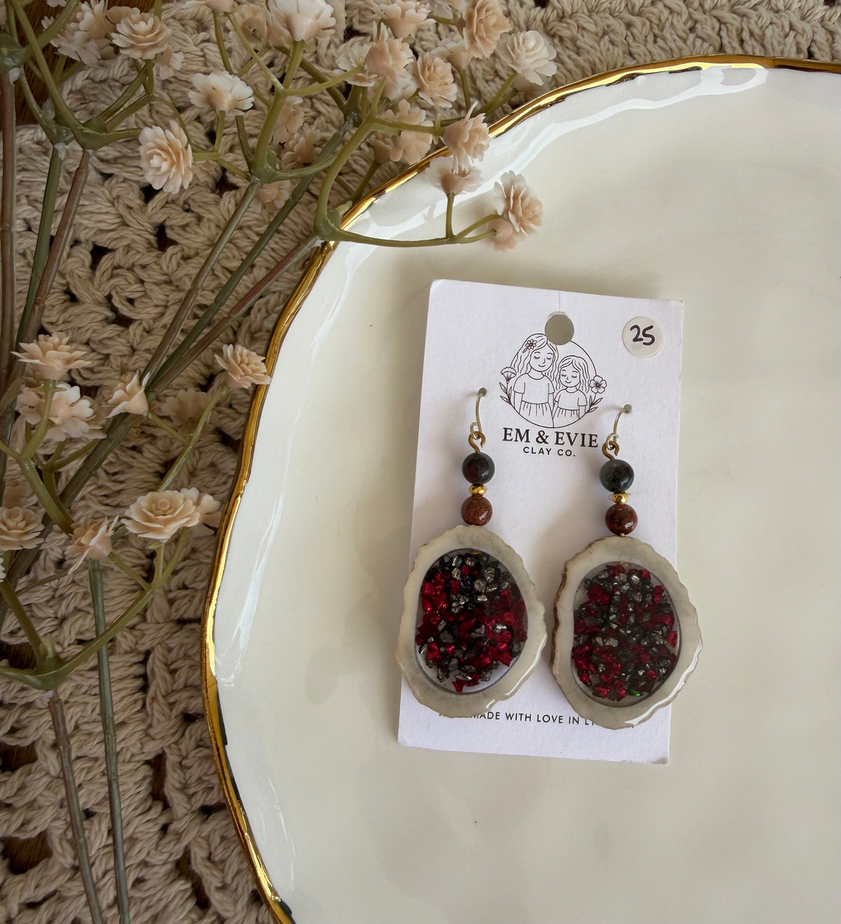 joshy- red/black antler dangles
